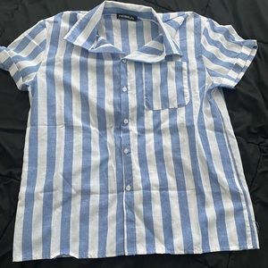 White and Blue Striped Button Down T-Shirt